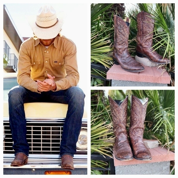 Justin‎ 1564 Brown Marbled Leather Round Toe Western Cowboy Ride Boots boho - Picture 1 of 1